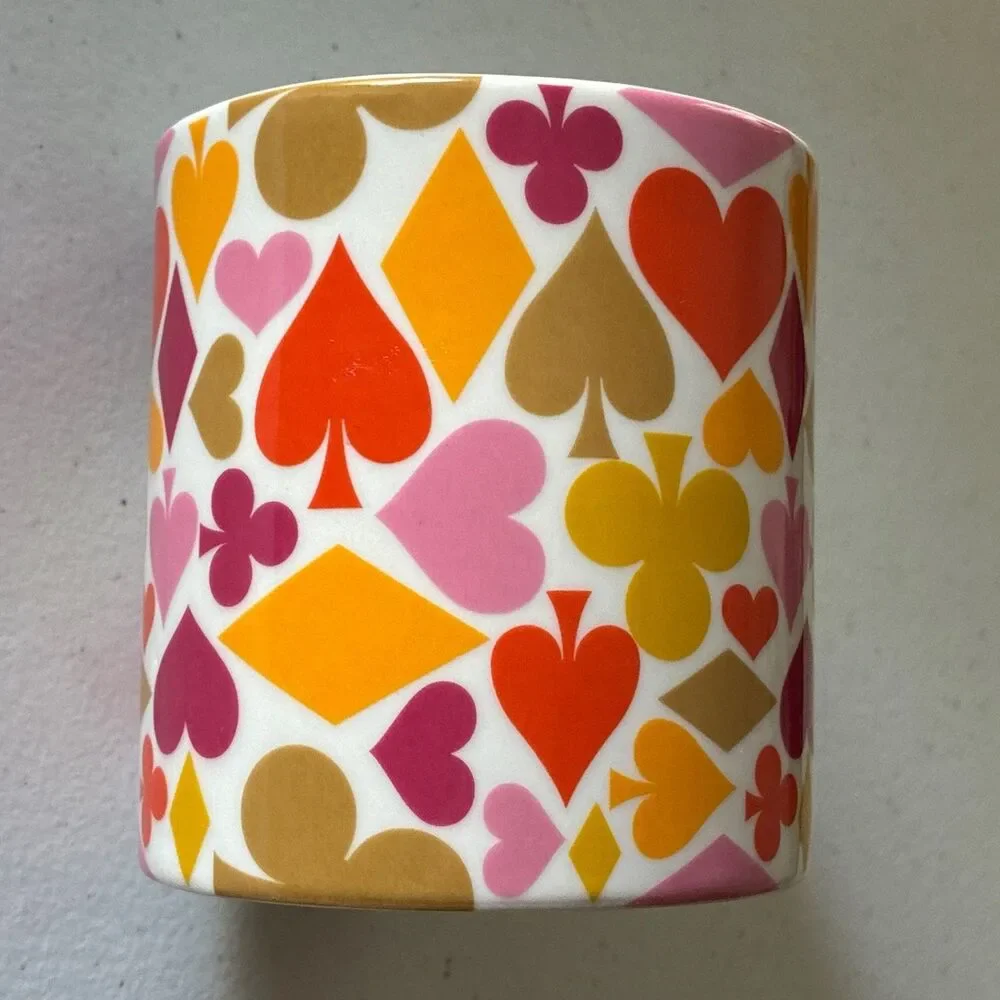 Jonathan Adler House Of Cards Mug Retro Ceramic Coffee Cup MCM Orange Red Gold